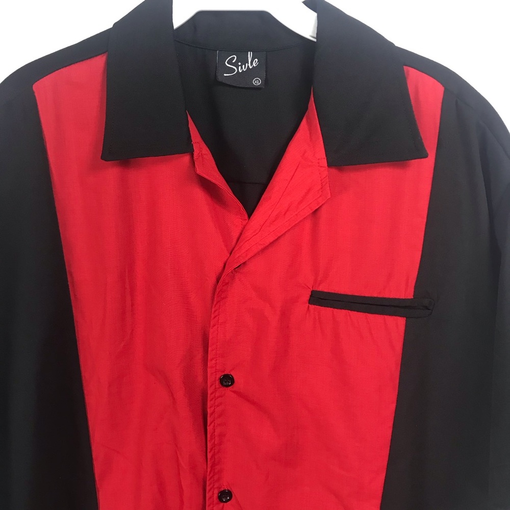 SIVLE Red and Black Retro Charlie Sheen type shirt Bowling New